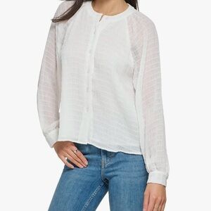 Calvin Klein Women’s Smocked Crinkle Chiffon Long  Sleeve Top